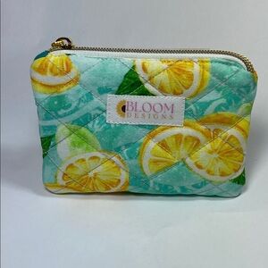 Hand Crafted Lemon Print Quilted Pouch Green and Yellow Zipper Coin Purse Cute